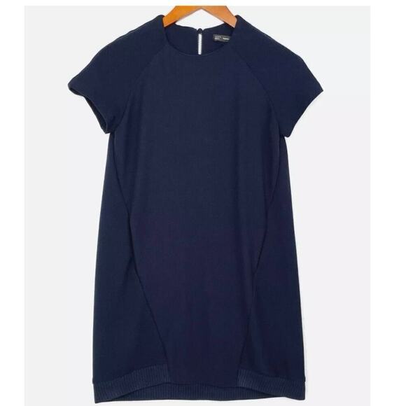 Zara Trafaluc Navy Knit Crewneck Ribbed Hi-Lo Hem Shirt Dress - Large - Picture 1 of 10